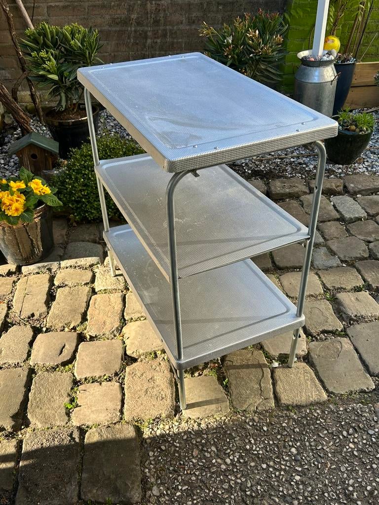 Retro Vintage camping tuin tafel met 3 lagen aluminium, Ophalen, Gebruikt, Onbekend, Onbekend