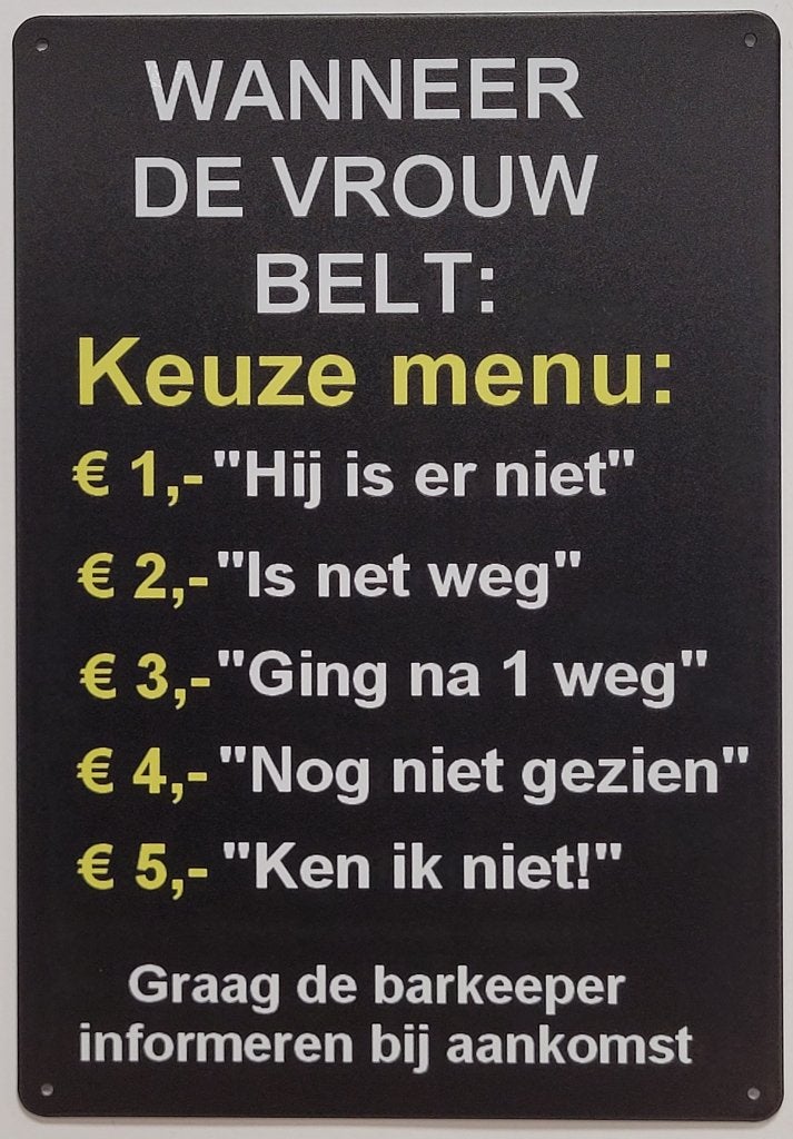 Wanneer de vrouw belt keuze menu reclamebord van metaal deco
