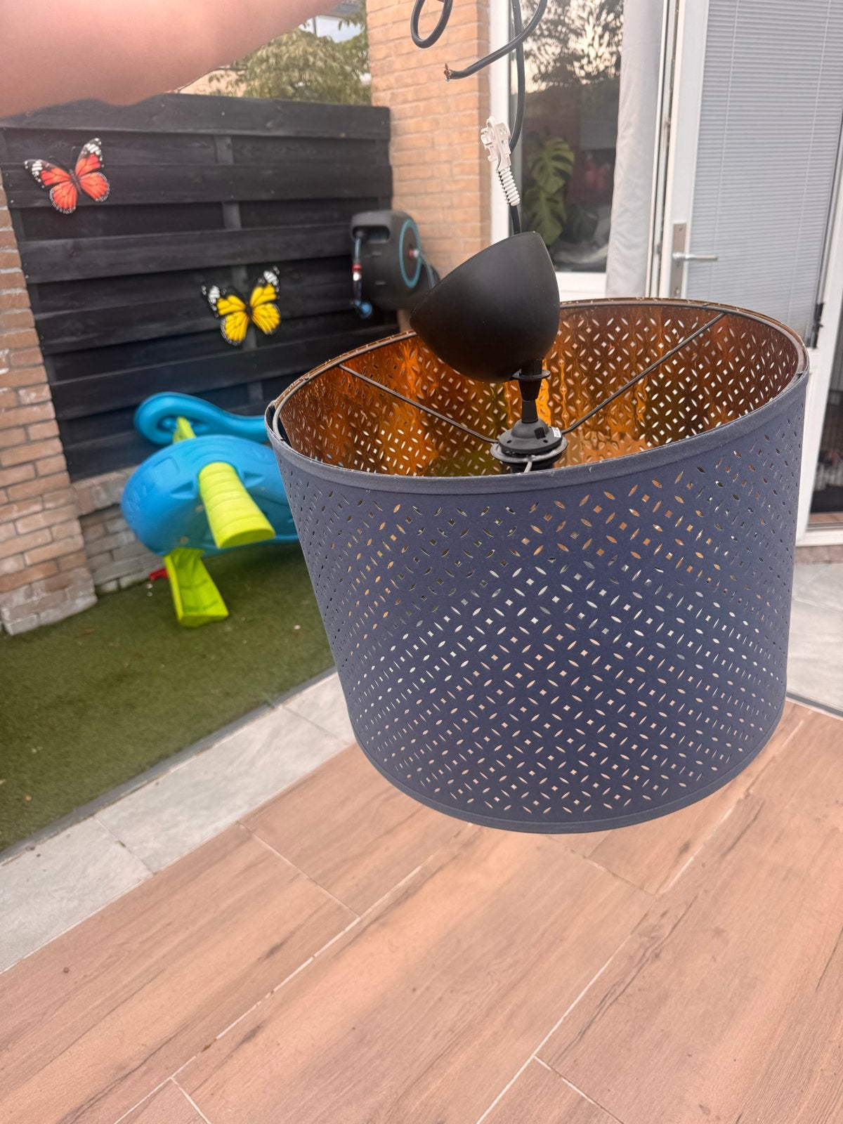 IKEA Nymo lampenkap - Zwart/Goud, Gebruikt, Zwart, Rond, Plafondlamp