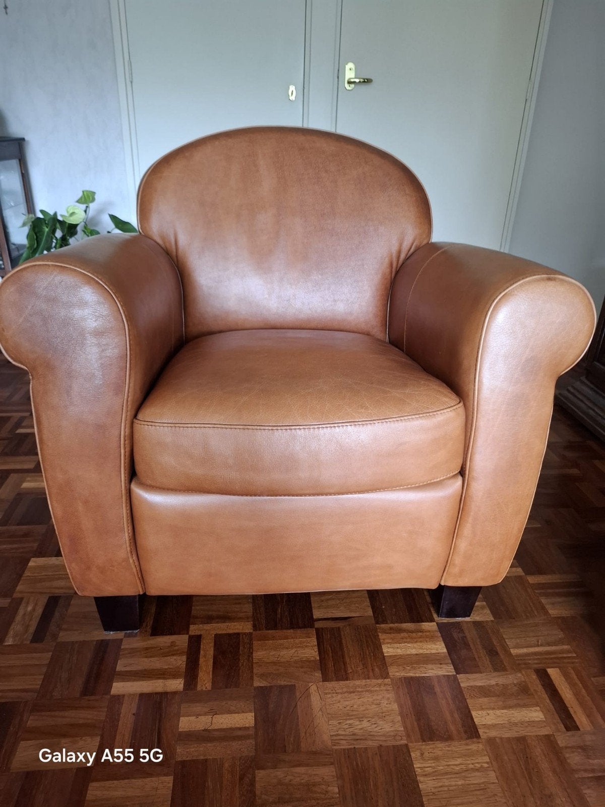 Comfortabele leren fauteuil - Cognac bruin, Ophalen, Gebruikt, Bruin, Leer