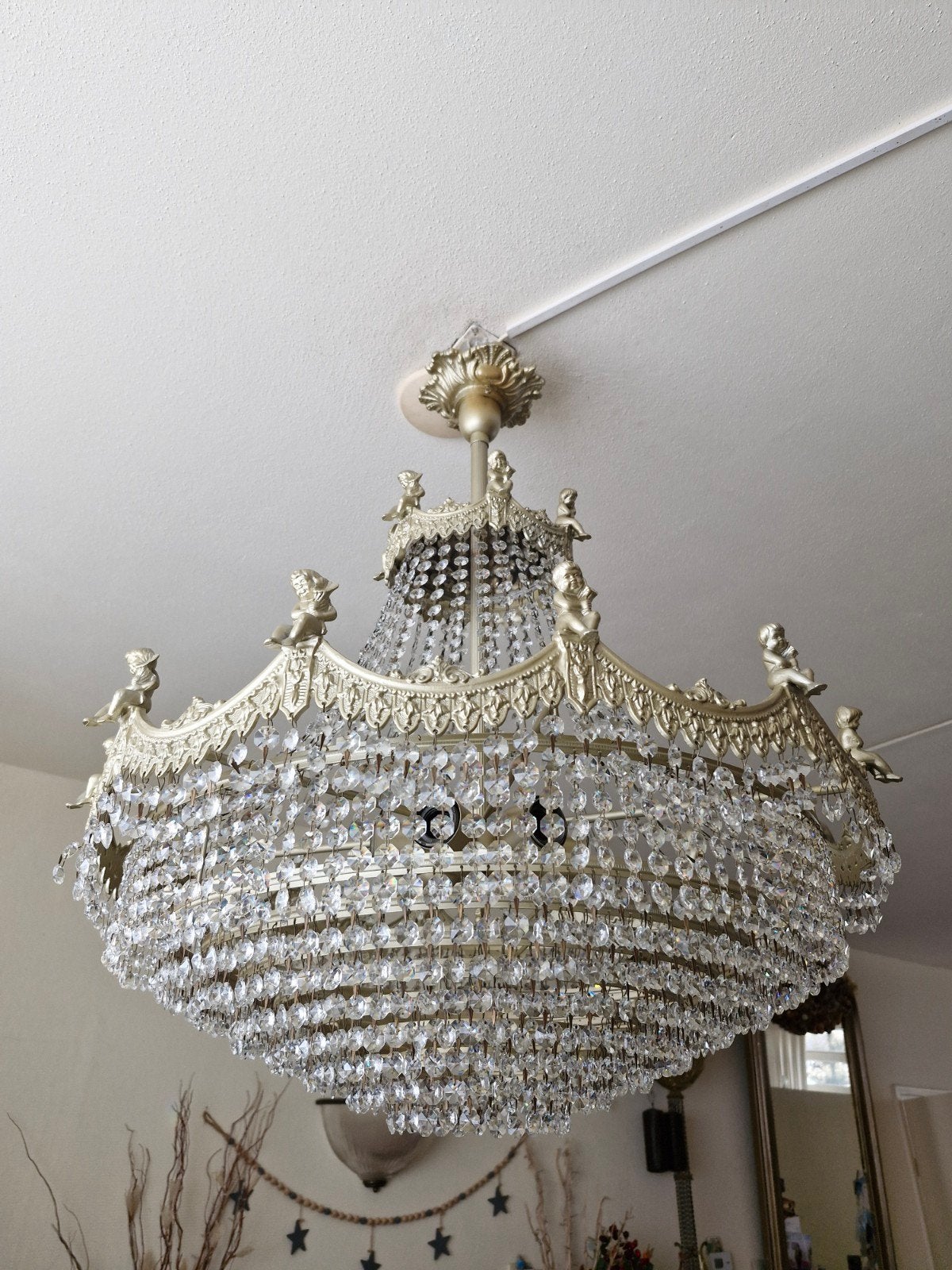 groote swarovski kristallen cupido kroonluchter, Huis en Inrichting, Lampen | Kroonluchters, Ophalen of Verzenden