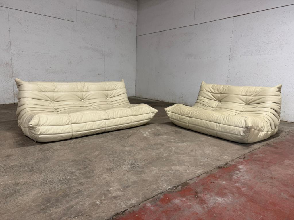 100% authentieke Ligne Roset Togo 2zit + 3zit in Beige leder, Huis en Inrichting, Ophalen of Verzenden, Zo goed als nieuw, 75 tot 100 cm
