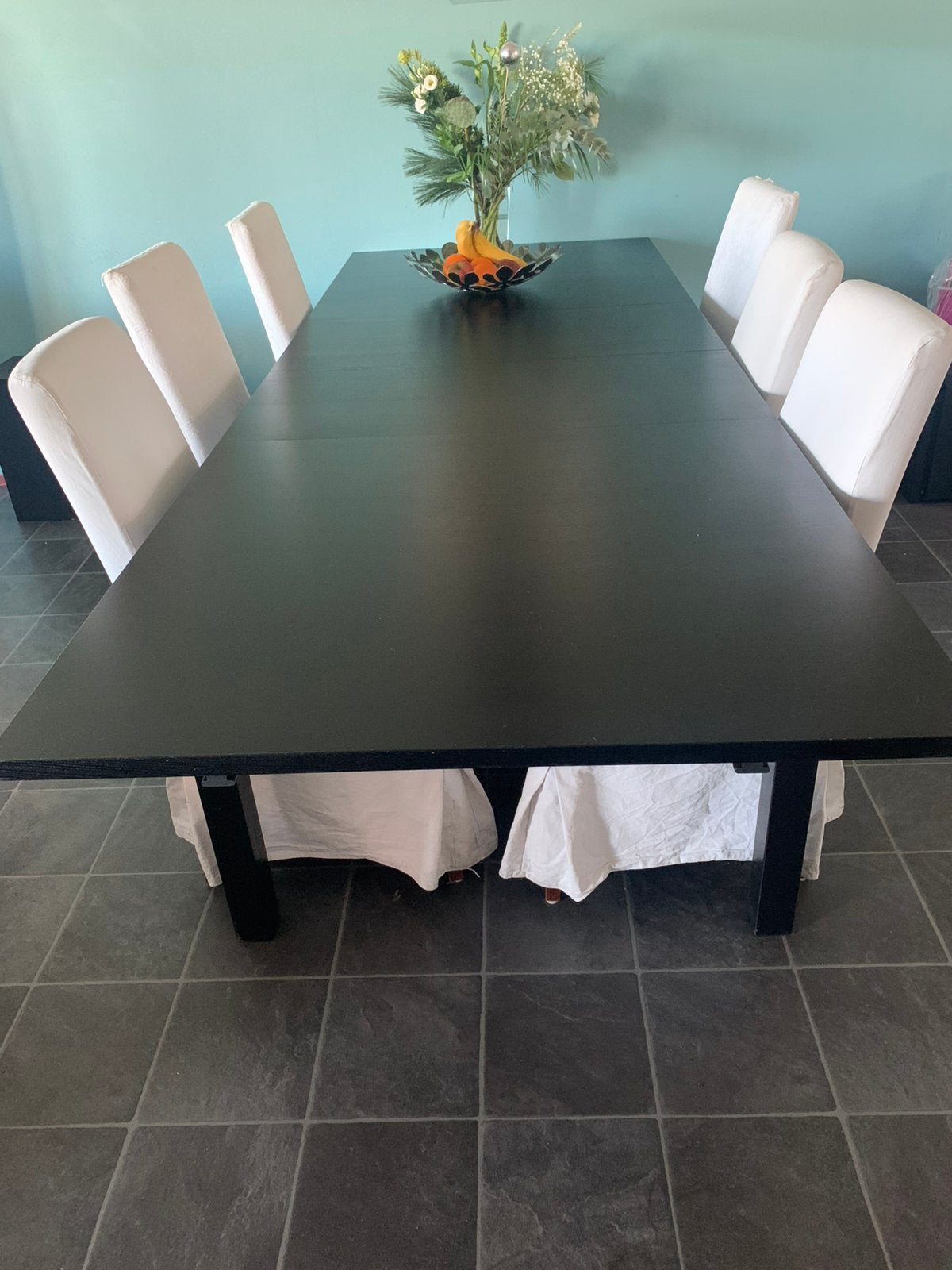 IKEA Bjursta uitschuifbare eettafel, zwart 4-12 personen, Huis en Inrichting, Tafels | Eettafels, Ophalen, Gebruikt, 100 tot 150 cm