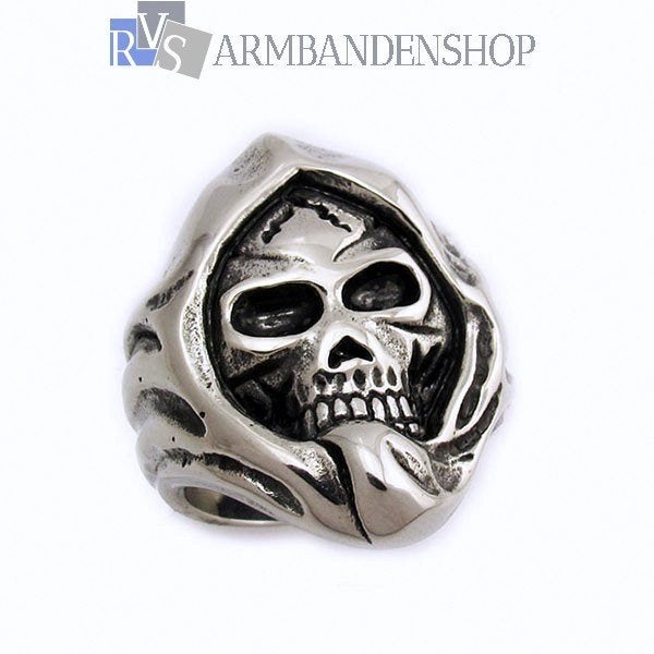 Rvs skull ring doodskop doodshoofd Biker zilver rvs staal, 20 of groter, IJzer of Staal, Heer, Nieuw