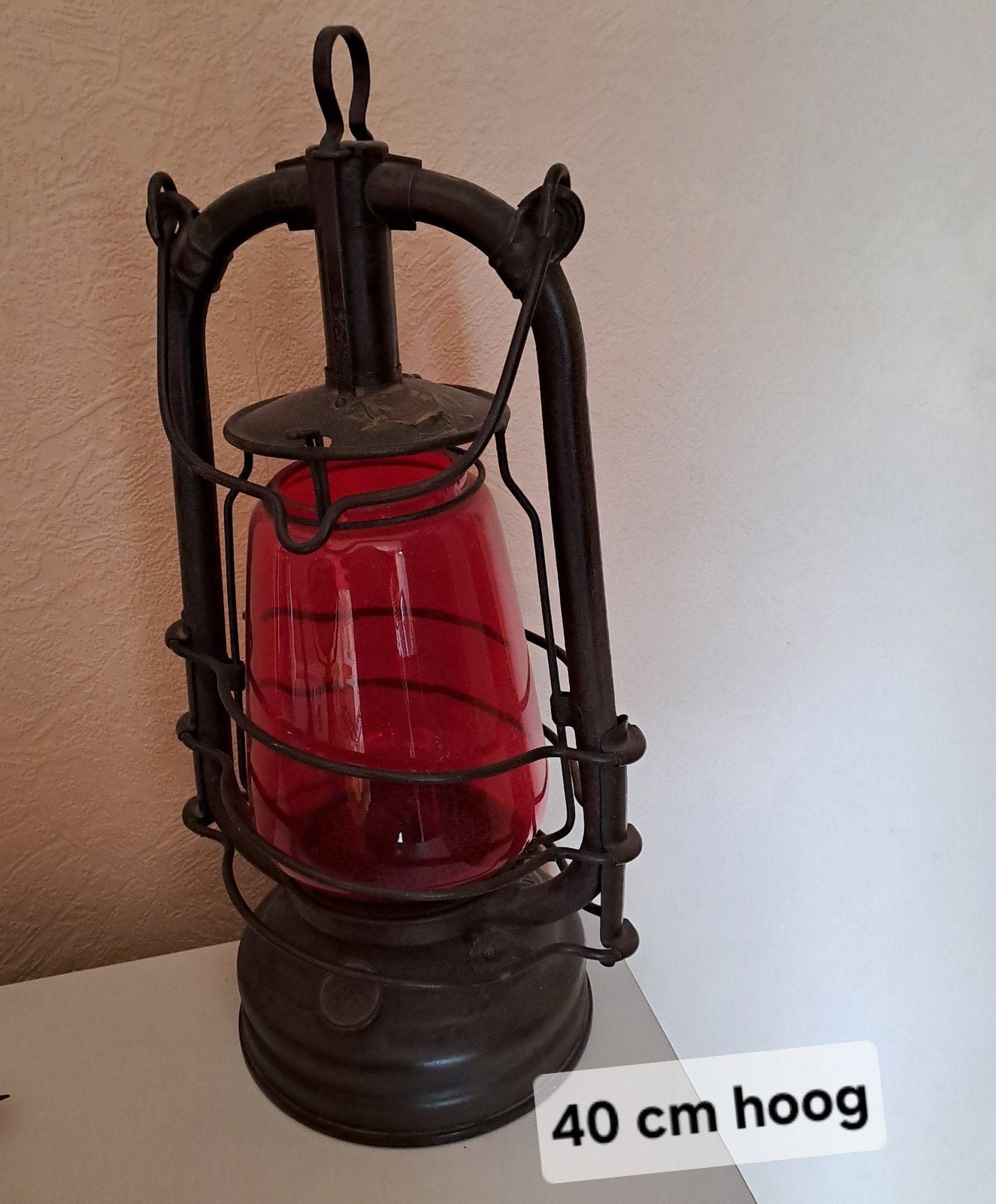 Antieke Feuerhand Stormlantaarn Nr. 201 met rood glas, Ophalen