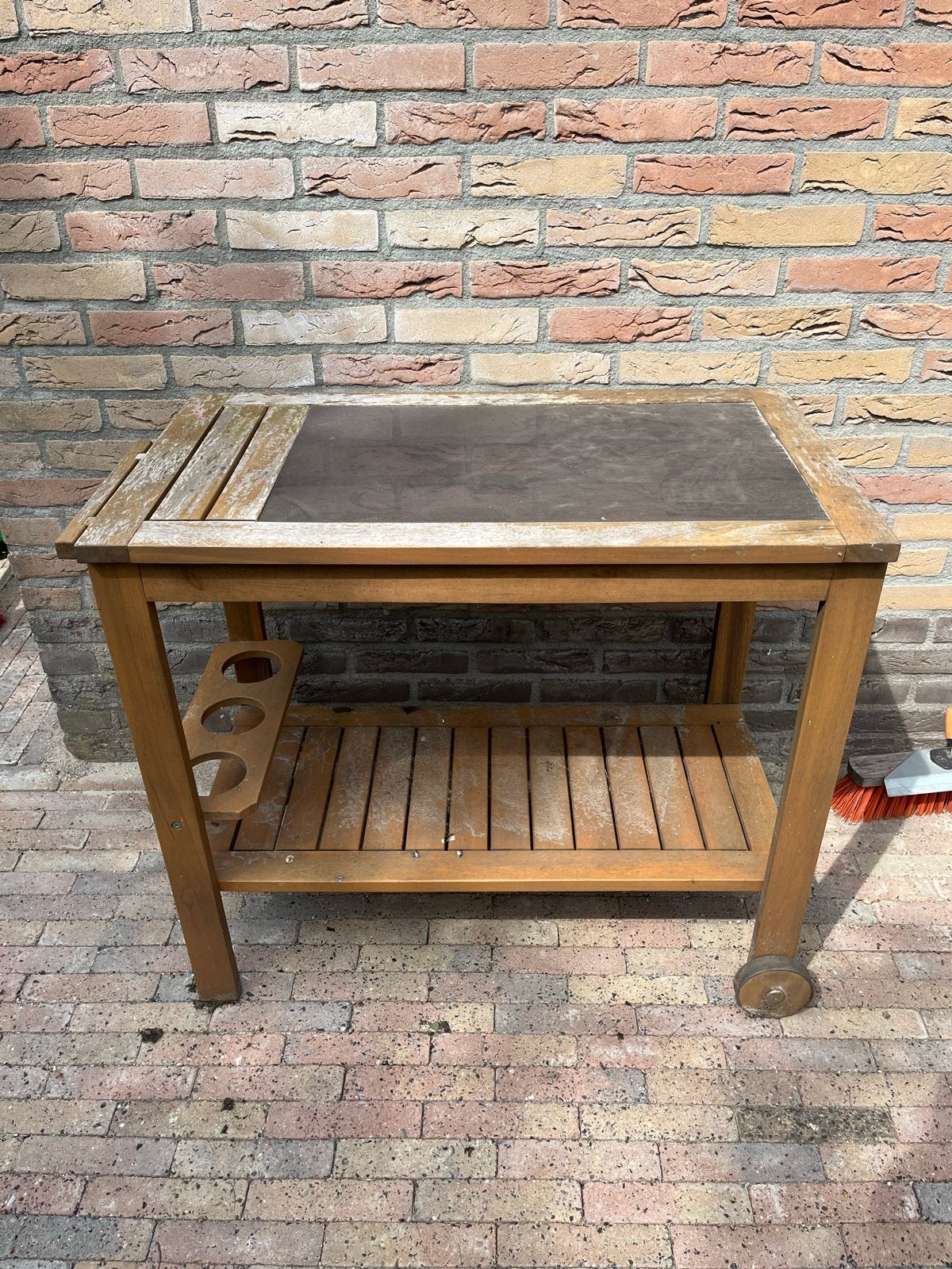 Houten Oppottafel acacia / Buiten Trolley met Wielen, Tuin en Terras, Ophalen, Gebruikt, Rechthoekig, Hout