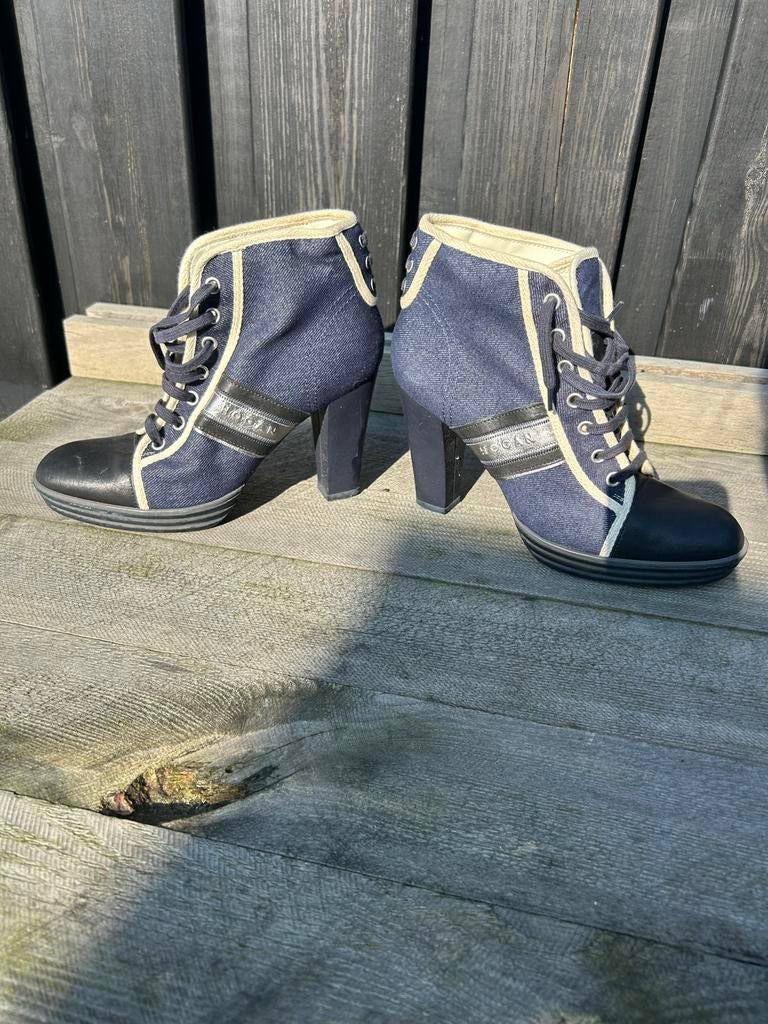 Hogan Hoge Hakken Laarzen - Denim & Leer, Kleding | Dames, Schoenen, Ophalen of Verzenden, Gedragen, Blauw, Schoenen met hoge hakken