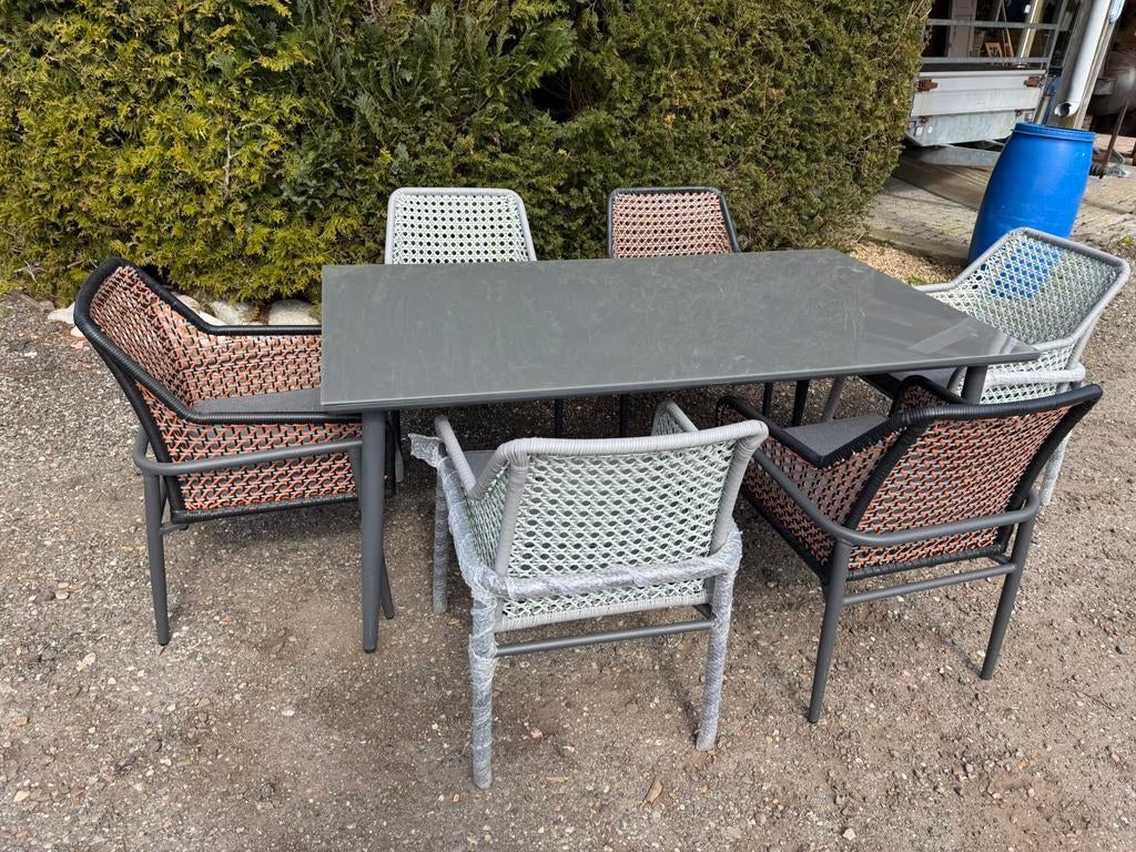 Mooie tuinset met 6 stoelen, 6 zitplaatsen, Nieuw, Ophalen of Verzenden, Wicker