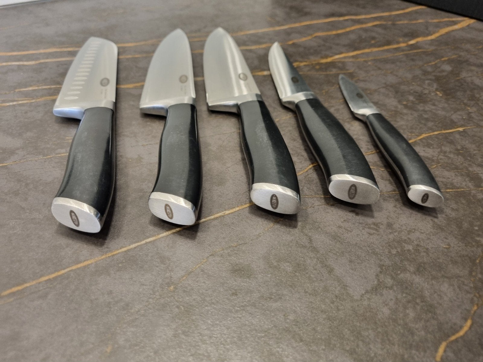5-delige Boretti messenset 2xKoksmes,Santoku,Vlees,Schill, Overige materialen, Gebruikt, Bestekset, Overige merken