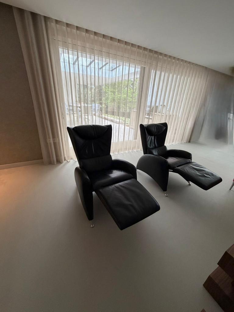 2 nette, uitklapbare relaxfauteuils (setprijs), Ophalen, Gebruikt, 100 tot 125 cm, Leer