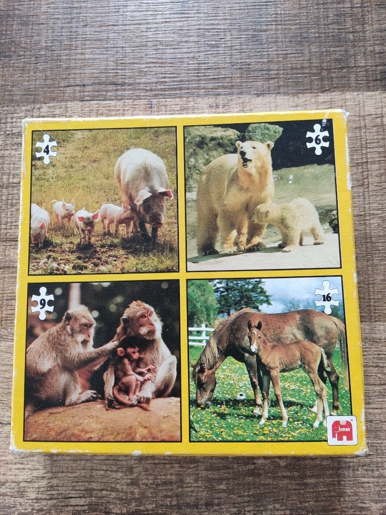 4 kiddy animal/dieren puzzels (4-6-9-16 stukjes) – jumbo, Ophalen of Verzenden, 10 tot 50 stukjes, Gebruikt