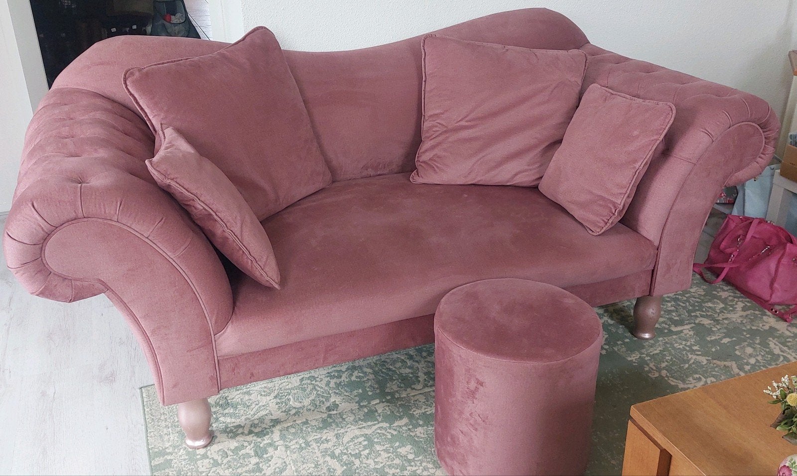 Roze fluwelen chaise longue / bank, Huis en Inrichting, Banken | Sofa's en Chaises Longues, Ophalen, 150 tot 200 cm, Tweepersoons