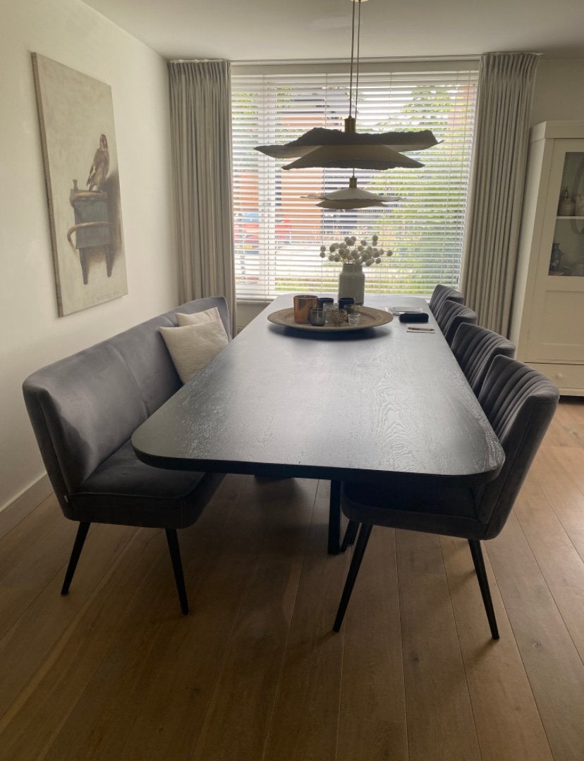Eettafelbank en 4 bijpassende stoelen van Loods 5, Ophalen, Gebruikt, Vier, Stof