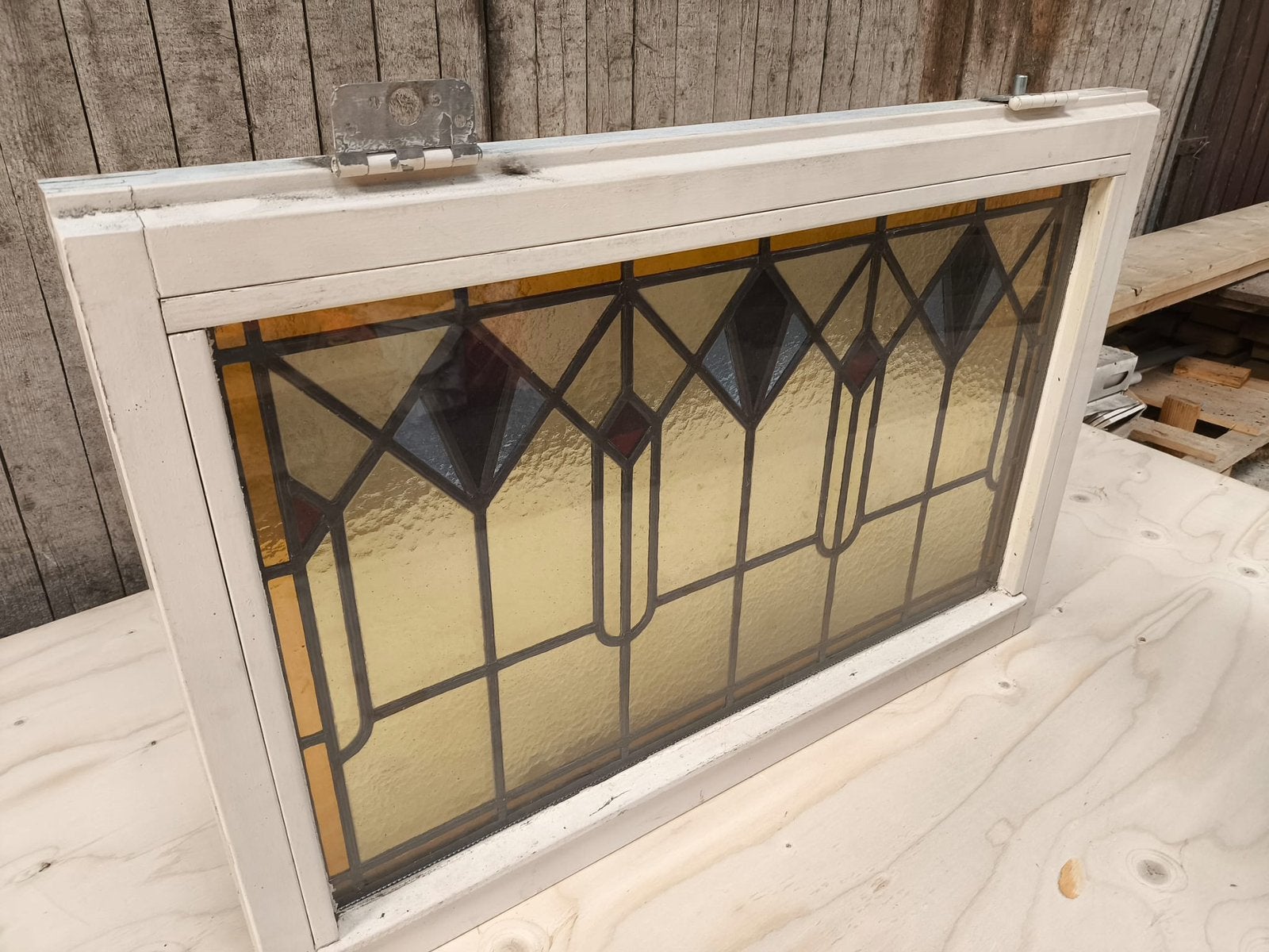 Mooi dubbelglas antiek glas in loodraam, Raamkozijn, Zo goed als nieuw, Hout, Ophalen