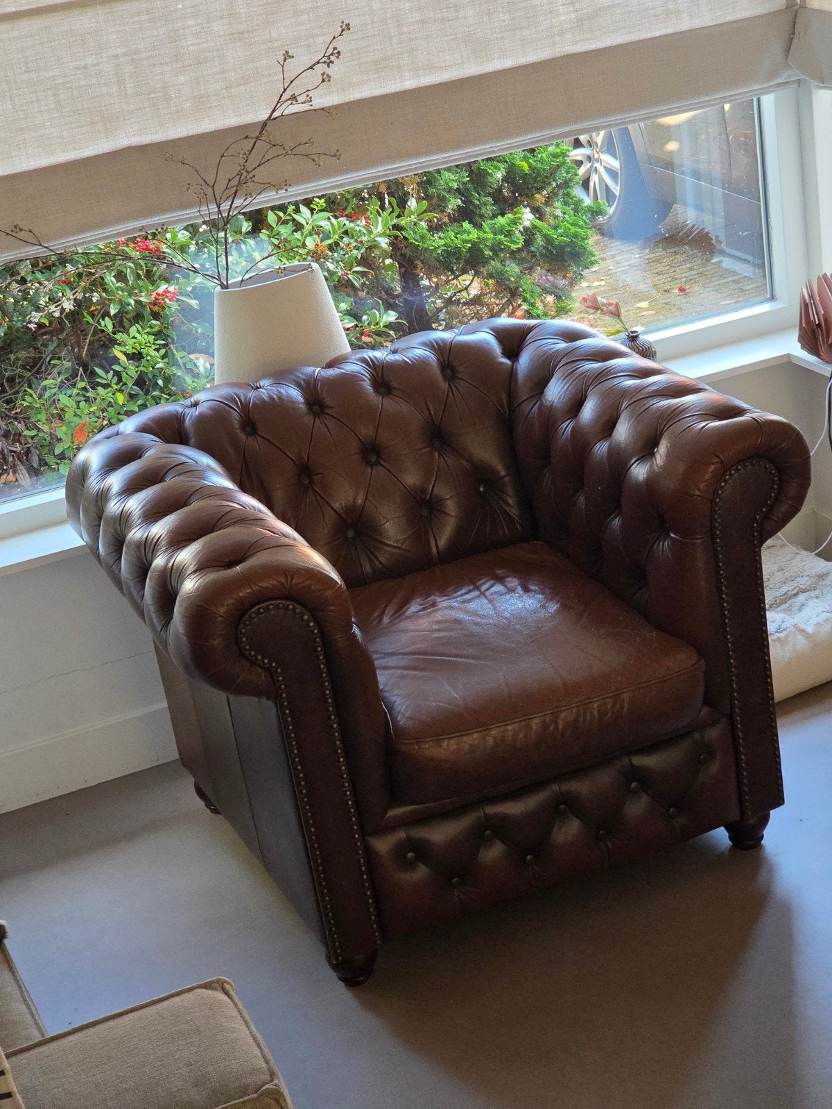 Leren Chesterfield fauteuil - Zo goed als nieuw, Ophalen of Verzenden, Zo goed als nieuw, 75 tot 100 cm, Chesterfield, Klassiek