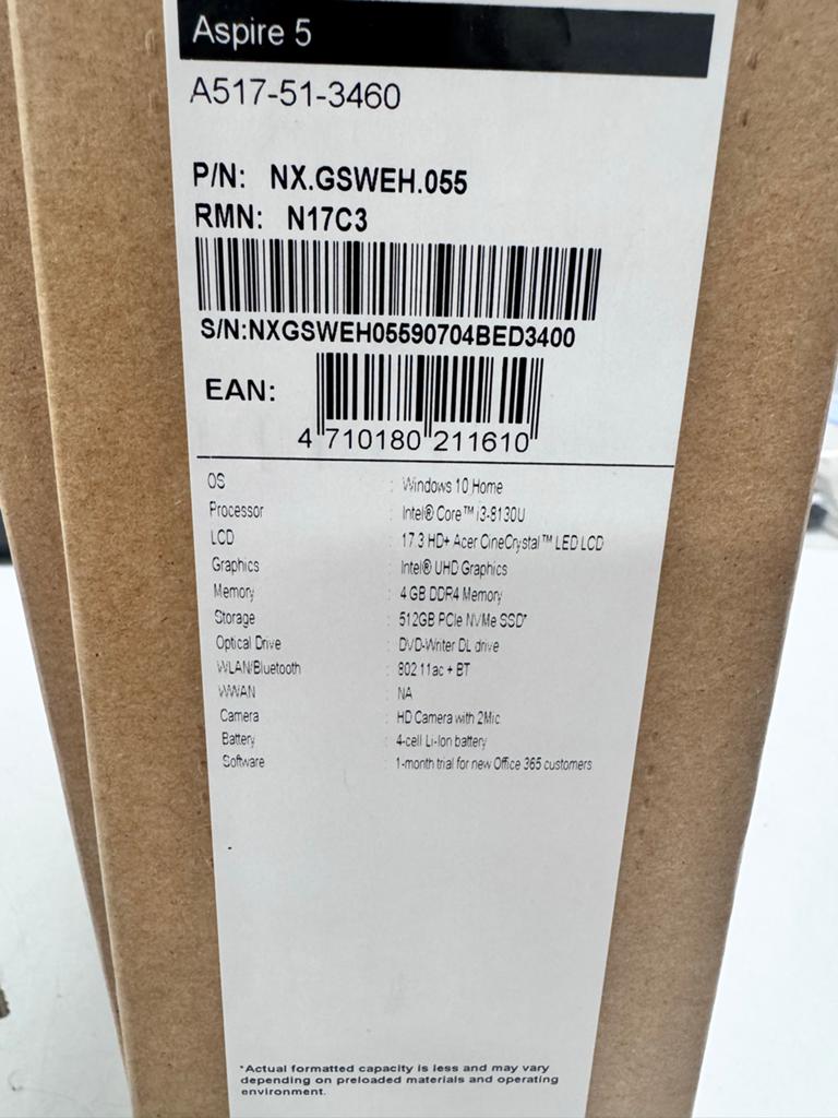 Acer Aspire 5 A517-51-3460 Laptop - Nieuwstaat, 2 tot 3 Ghz, Qwerty, Ophalen of Verzenden, Zo goed als nieuw