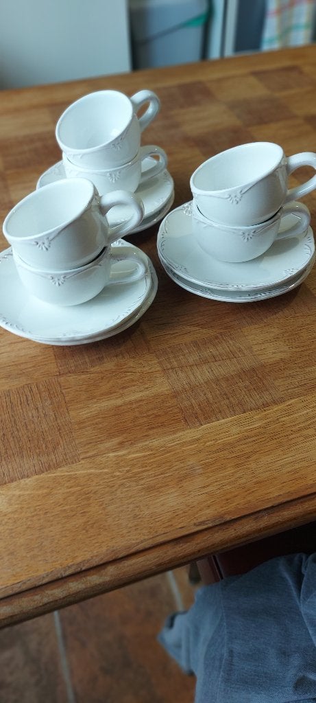 6 nieuwe koffiekopjes met schoteltjes-brocant- Strauss Home, Overige merken, Vintage, Nieuw, Ophalen of Verzenden