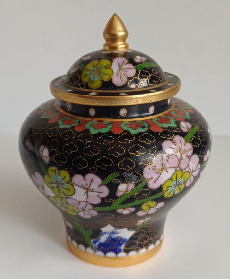 Emaille cloisonné deksel potje, Ophalen of Verzenden