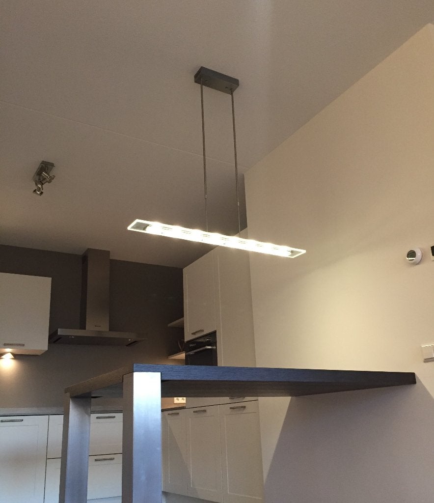 Hanglamp Glas+Staal (1m breed), Steinhauer Favourite 7592ST, Huis en Inrichting, Ophalen, Modern, Industrieel, Overige fittingen