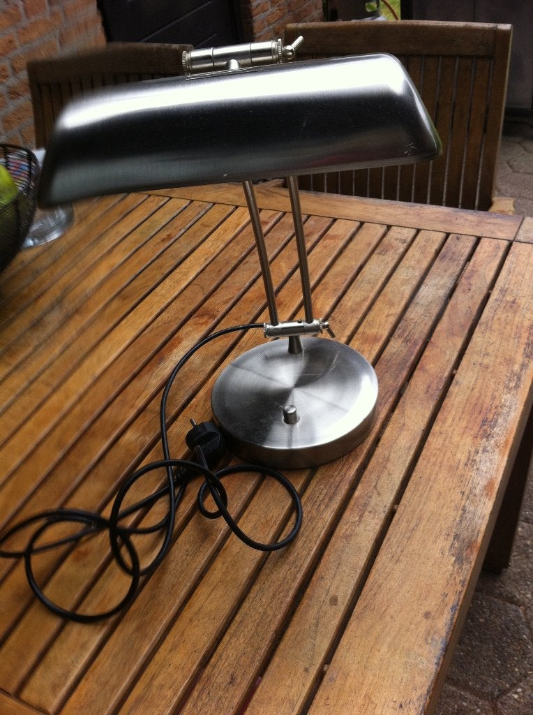 Bureau lamp RVS breed 25 cm met dimmer., Ophalen of Verzenden, Zo goed als nieuw, Metaal, Bureaulamp
