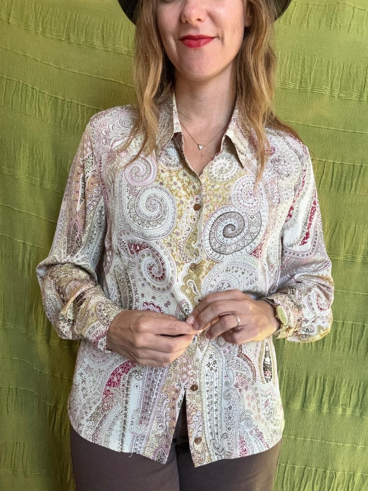 Vintage blouse, maat 38/40 - M/L - patroon - 90's, Maat 38/40 (M), Delmod, ,, Ophalen of Verzenden