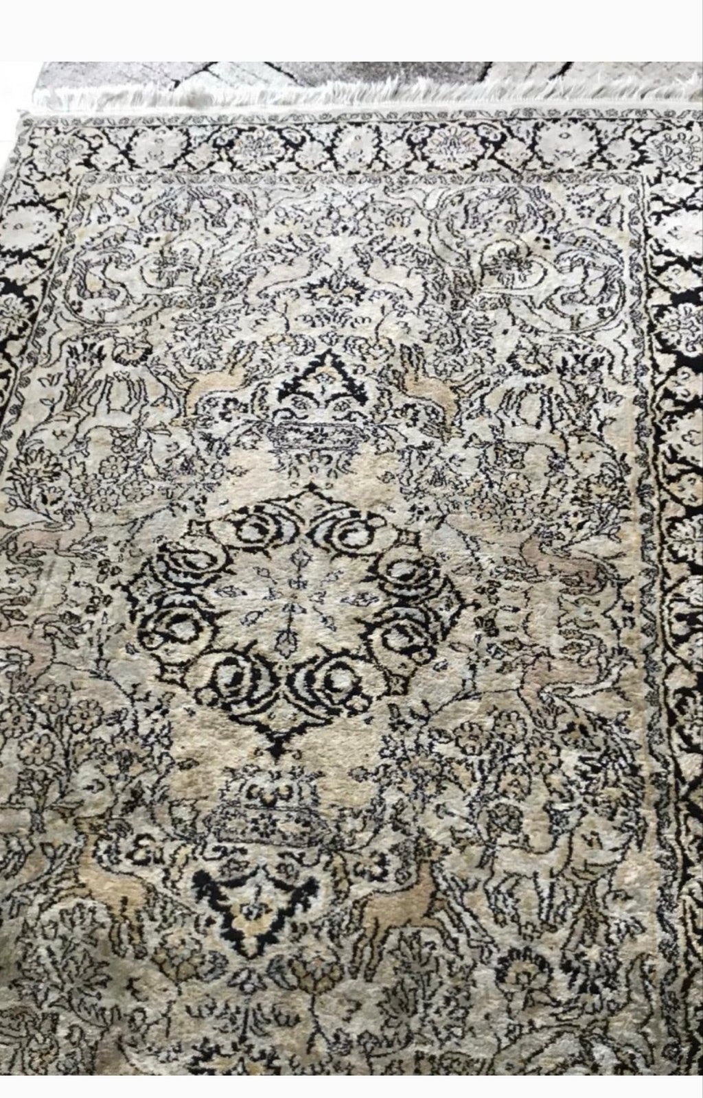 Handgemaakt Perzisch Zijden Tapijt 190x125 cm, Gebruikt, 100 tot 150 cm, Beige, Ophalen of Verzenden