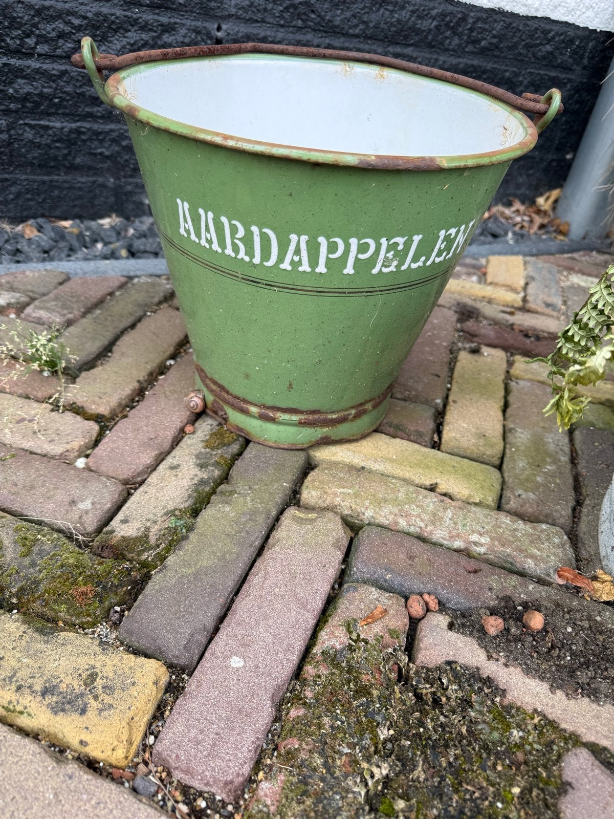 Vintage emaille aardappelbak - groen, Ophalen