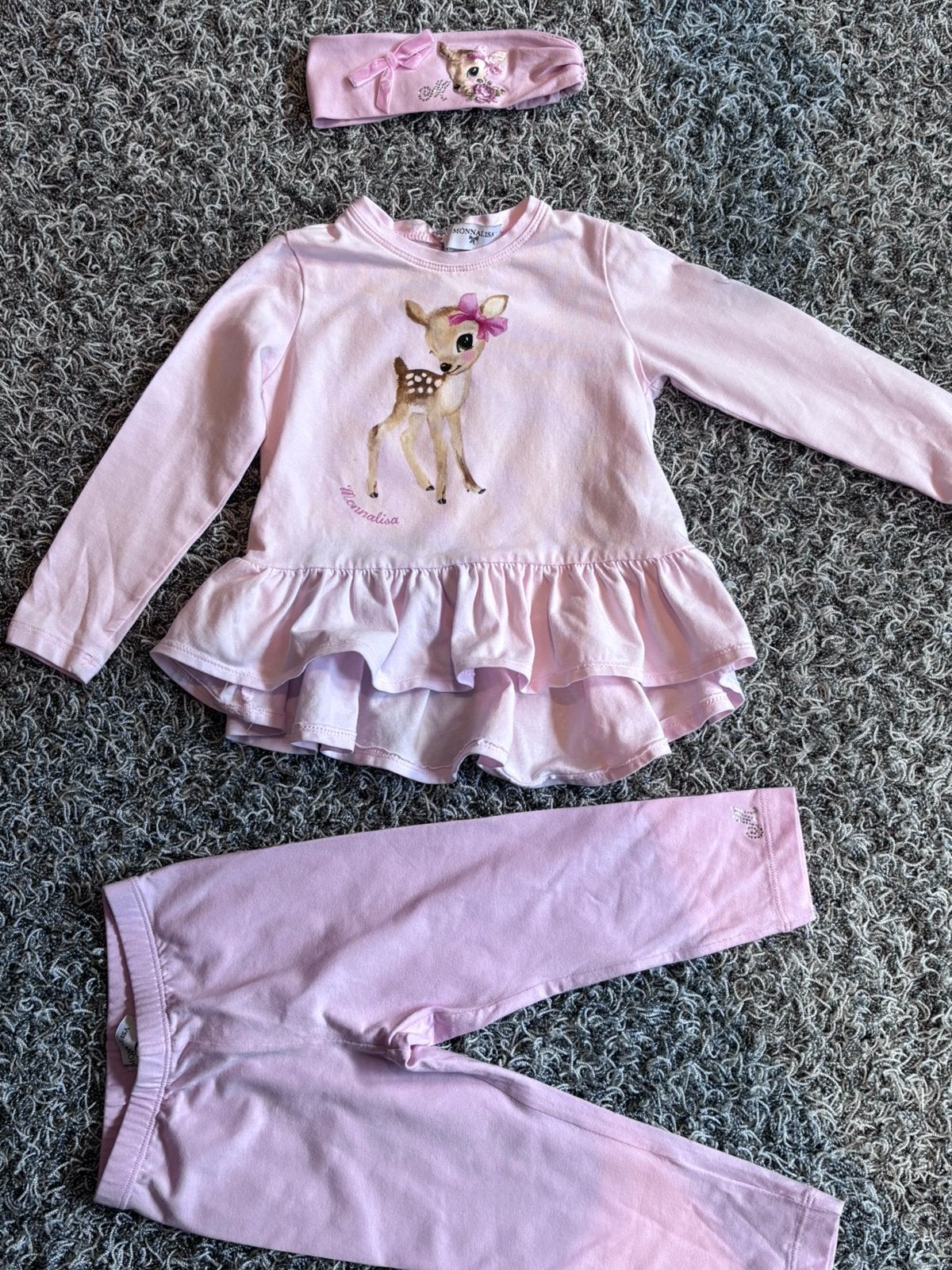 Monnalisa legging 2 jaar shirt 3 jaar en bijpassend haarband, Ophalen of Verzenden, Zo goed als nieuw, Meisje, Setje
