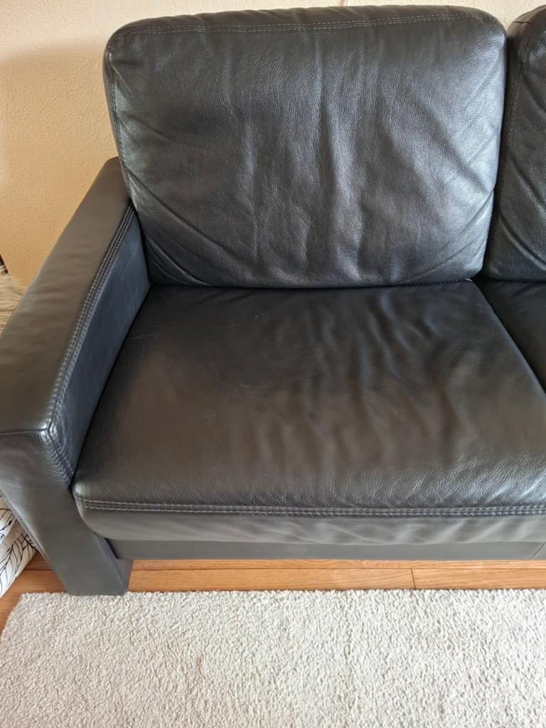 Zwarte leren bank Himolla, 175cm, echt leer, Ophalen of Verzenden