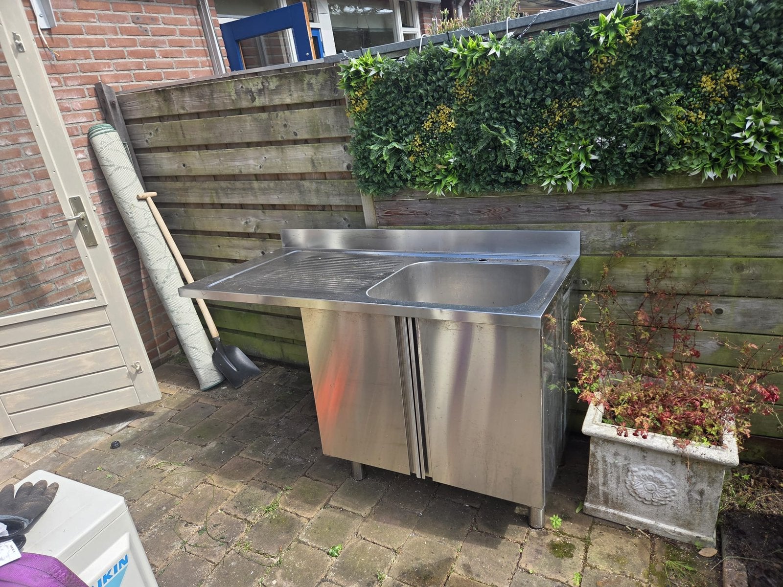 RVS spoeltafel met kast 150 x 70, Ophalen, Zo goed als nieuw, 50 tot 75 cm, Minder dan 100 cm