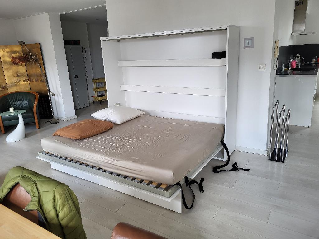 Opklapbed, Huis en Inrichting, Slaapkamer | Bedden, Zo goed als nieuw, Tweepersoons, 160 cm, 200 cm, Overige materialen, Wit, Ophalen