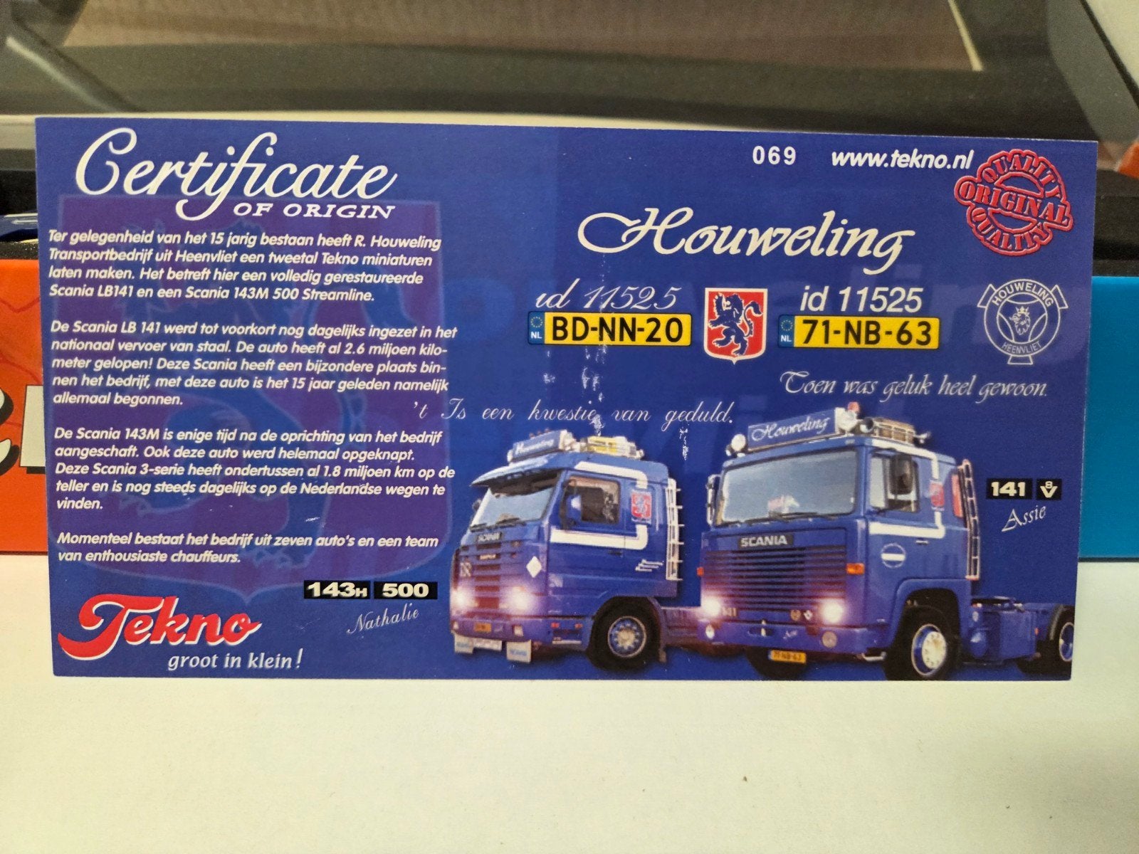 Tekno set Scania Houweling, Ophalen of Verzenden, Zo goed als nieuw, Bus of Vrachtwagen, Tekno