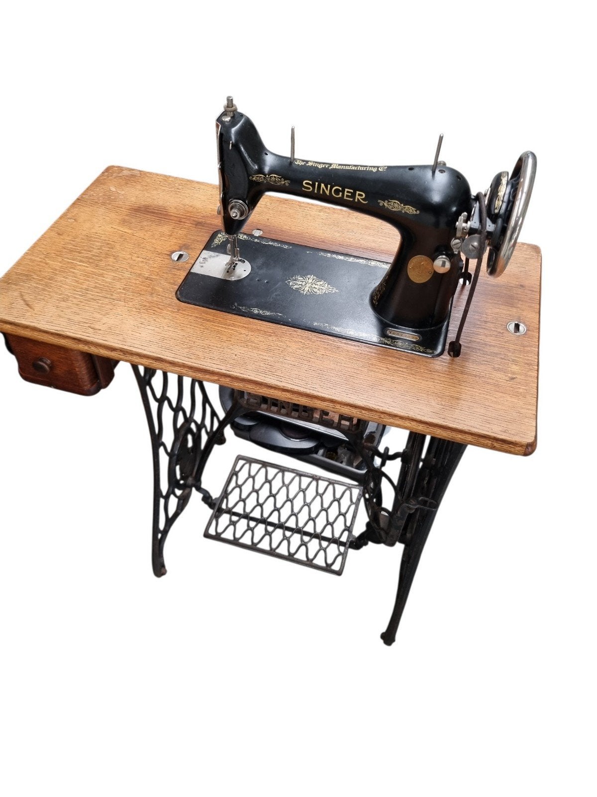 Antieke Singer Naaimachine met Houten Tafel en Kap, Ophalen