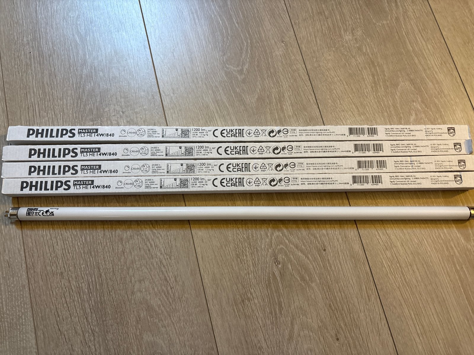 4x Nieuwe Philips Master TL5 HE 14W/840 lampen, Ophalen, Wit, G13 (TL), Philips