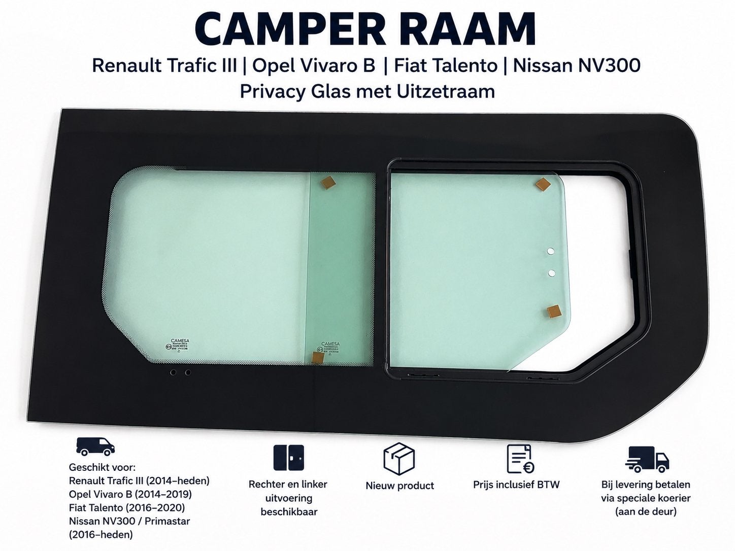Camper Raam Renault Trafic III Privacy Glas met Uitzetraam, Turkey, Nieuw, Ophalen of Verzenden, Camesa