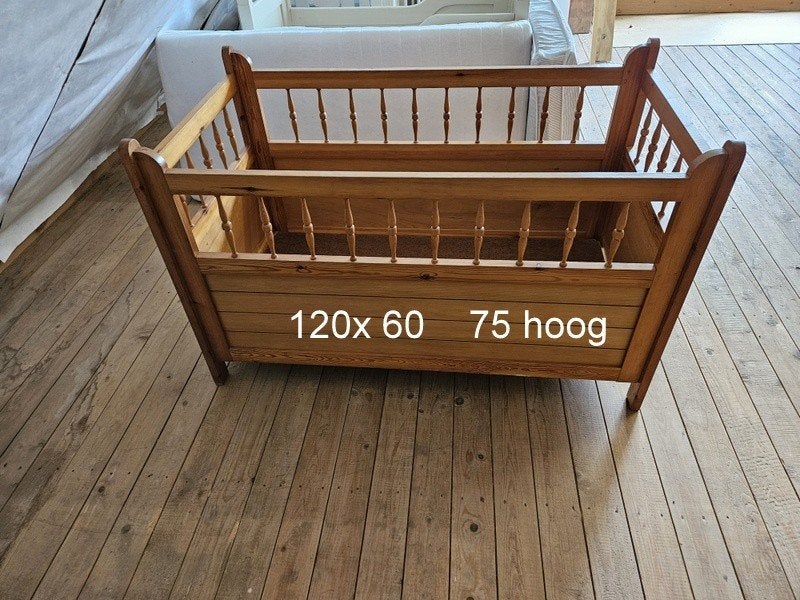 Houten ledikantje 120x60 cm, Ophalen, Gebruikt, Bruin, 190 cm of minder
