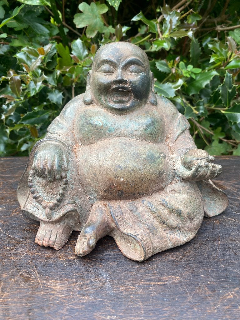 Happy boeddha lachende Lucky brons beeld antiek patina, Huis en Inrichting, Gebruikt, Ophalen of Verzenden, Nvt, Nvt