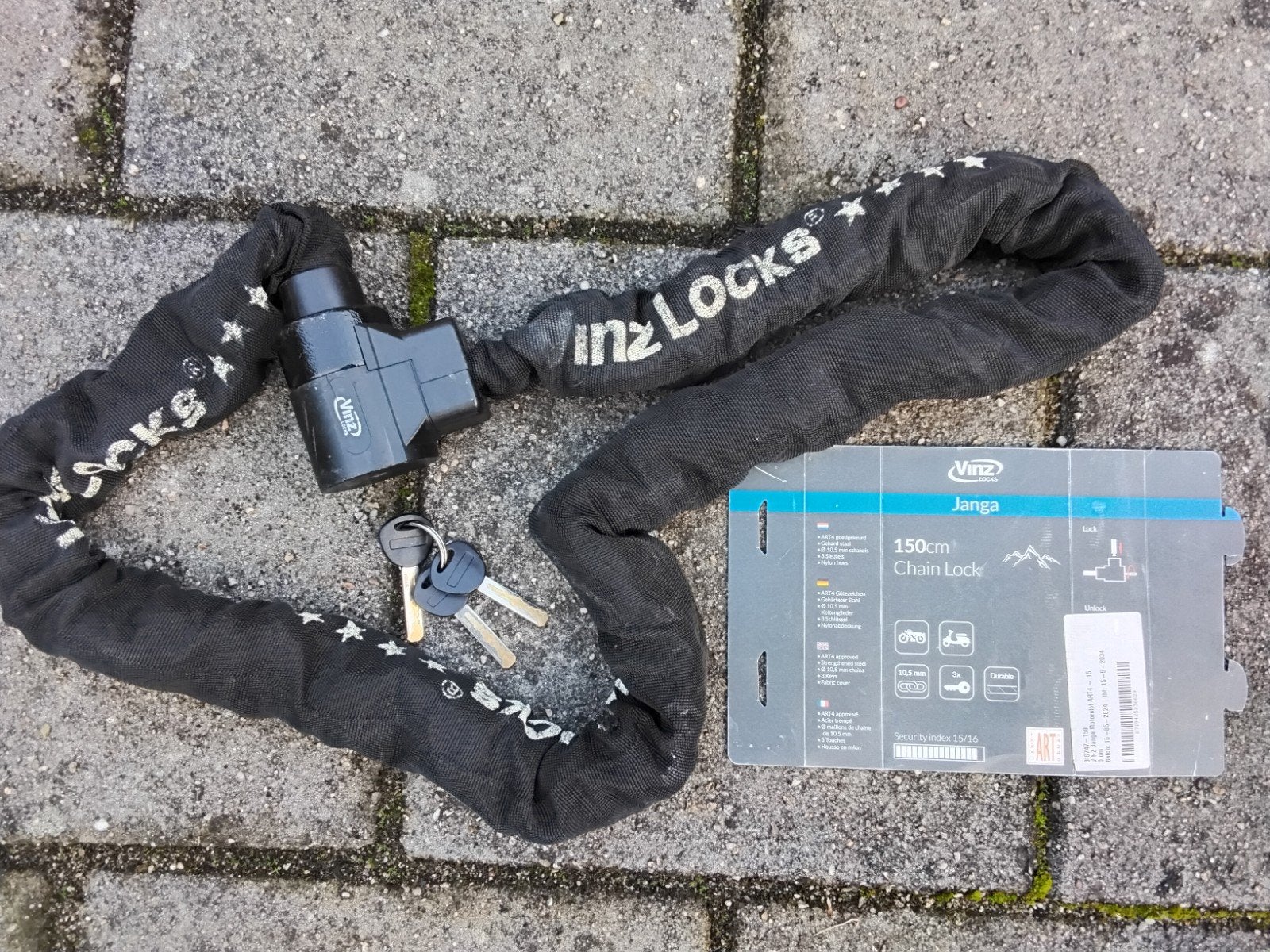Vinz Janga Kettingslot 150cm - Mooi voor een fatebike, Fietsen en Brommers, Ophalen of Verzenden, Zo goed als nieuw, Kettingslot
