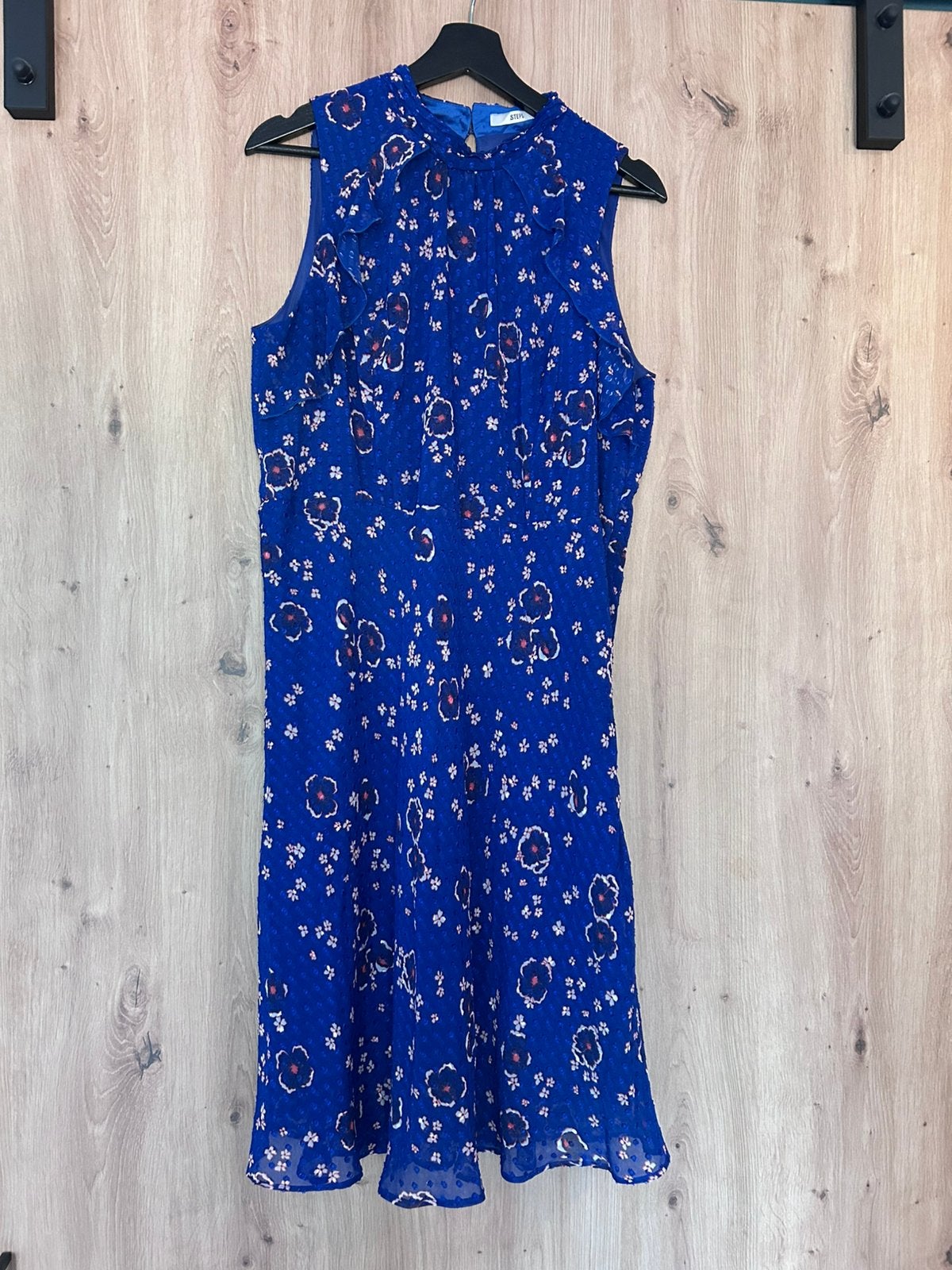 STEPS Kobaltblauwe chique jurk maat 42 met bloemmotief, Blauw, Maat 42/44 (L), Ophalen of Verzenden, Zo goed als nieuw