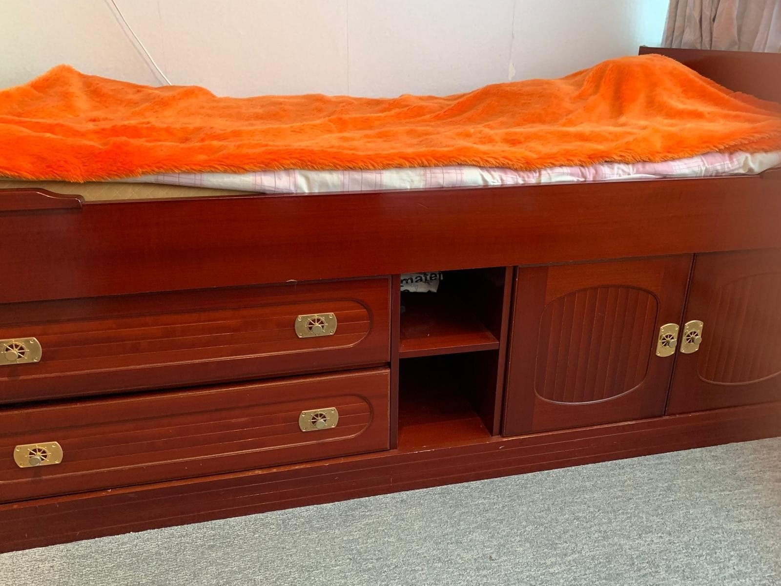 Vintage Kajuitbed/ halfhoogslaper 190x90 met opbergruimte, Ophalen, Gebruikt, 90 cm, Eenpersoons