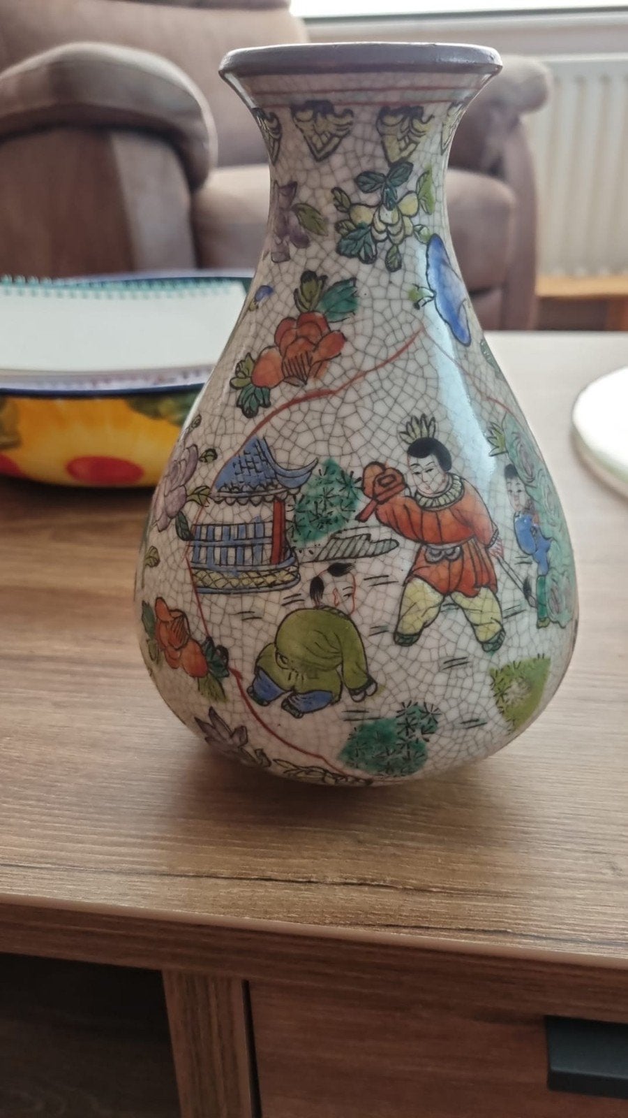 Antieke Chinese vaas met craquelé glazuur en handgeschilderd, Antiek en Kunst, Ophalen