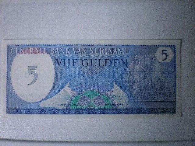 Suriname- 5 Gulden- Bankbiljet, Verzenden, Zuid-Amerika, Los biljet