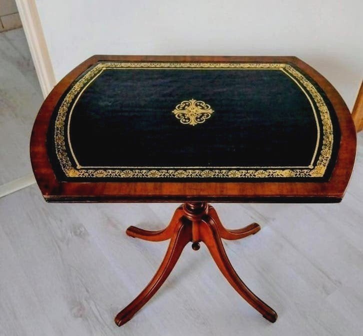 Vintage Victoriaans Bijzettafeltje met Leren Blad, Ophalen