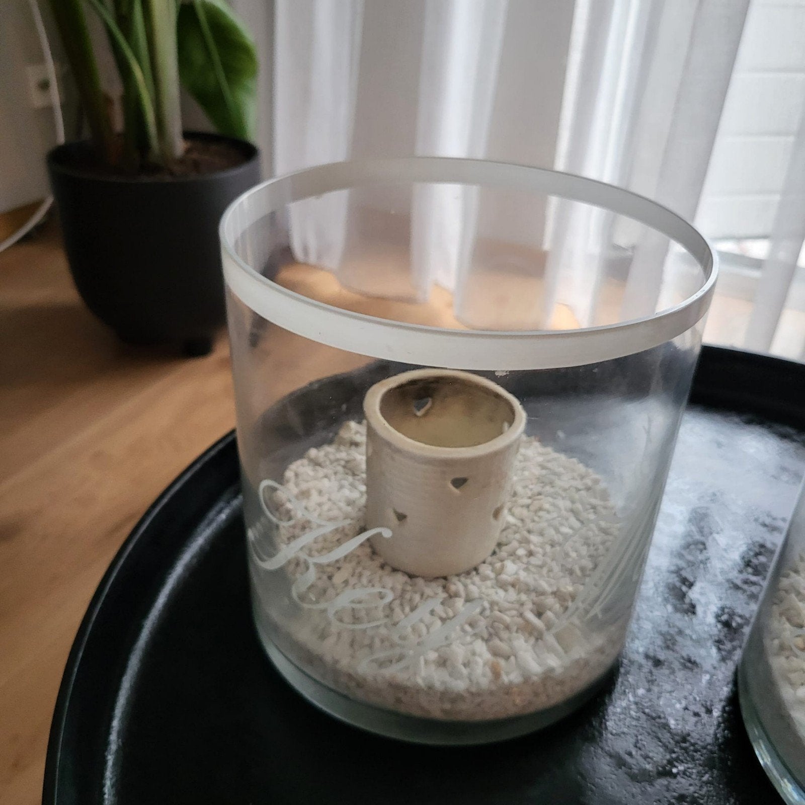Glazen windlichten met decoratie (set van 2)h20b20, Ophalen, Gebruikt, Glas