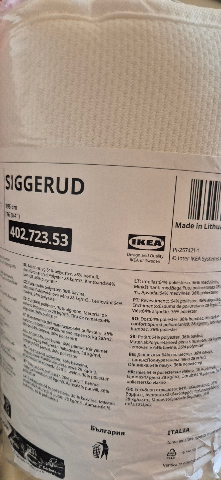 Ikea siggerud matraswig nieuw 195 cm bedekt de naad tussen, Ophalen, Eenpersoons, Nieuw, 190 cm of minder