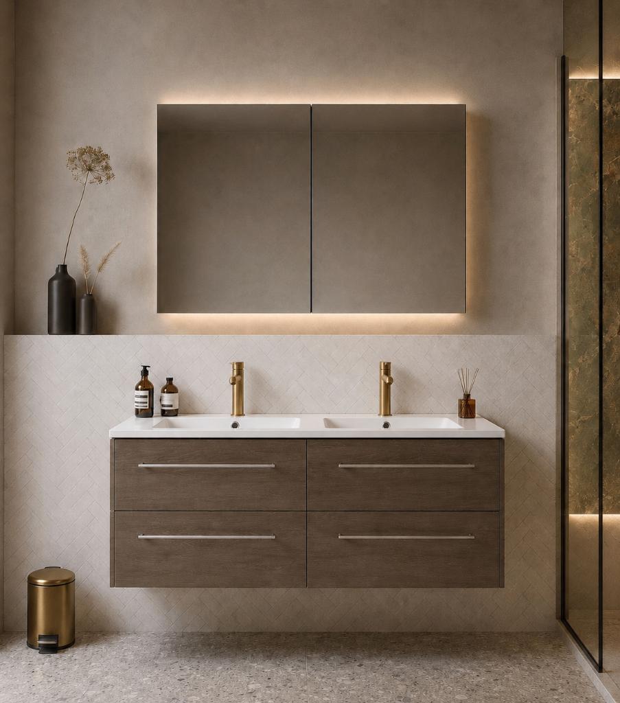Badmeubel 140cm complete set showmodel van €3120 nu €995, Huis en Inrichting, Badkamer | Badkamermeubels, Nieuw, Wastafelkast