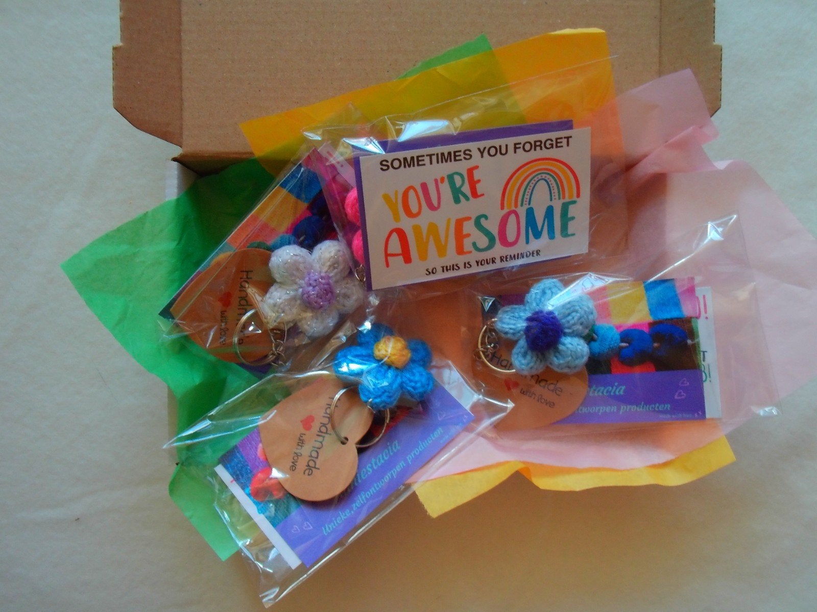3 Handmade Flower Keychain, Colorful French knit Flower Key, Verzenden, Nieuw, Overige typen