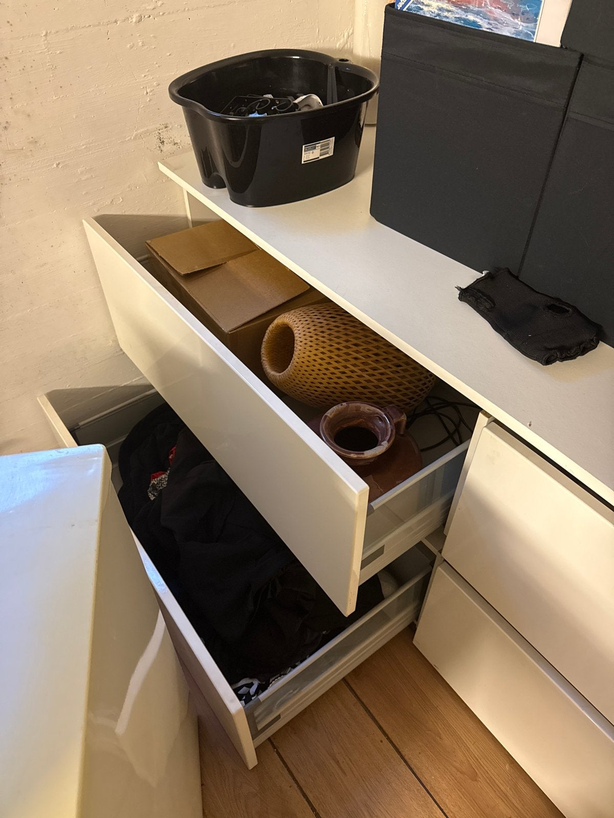 Witte ladekast met 2 laden - Gebruikt, Ophalen, Overige materialen, Gebruikt, 100 tot 150 cm