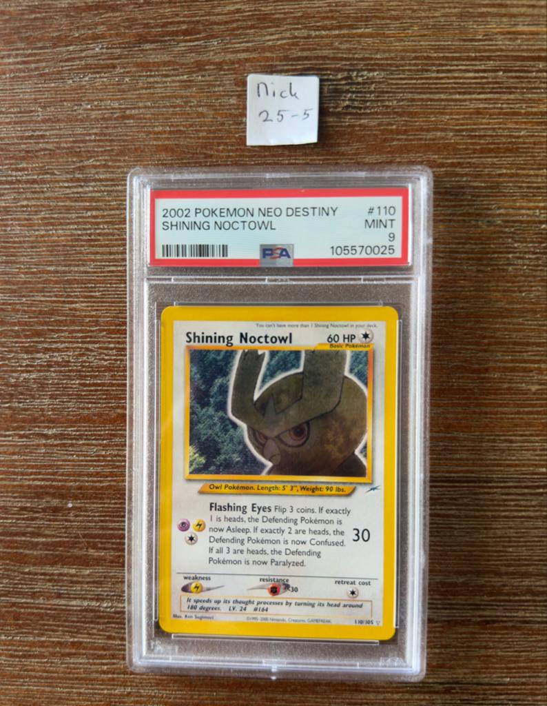 Shining Noctowl 2002 Neo Destiny PSA 9 Mint - Pokemon, Ophalen of Verzenden, Zo goed als nieuw, Losse kaart, Foil