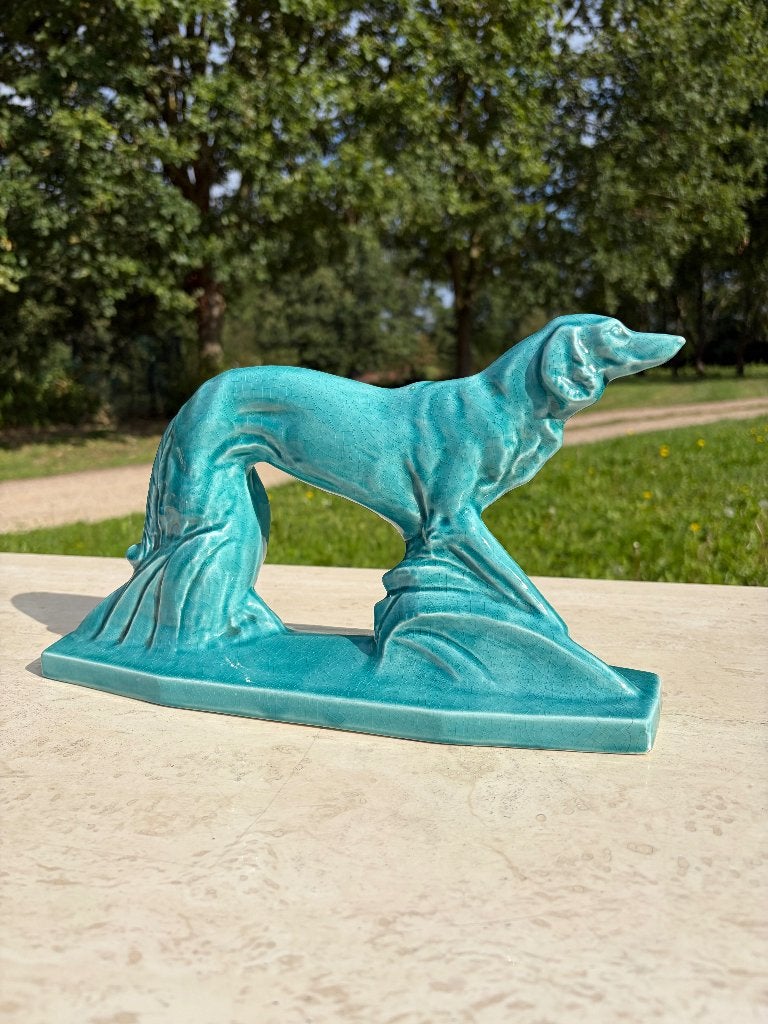 Vintage LEJAN art-deco windhond, Overige kleuren, Ophalen of Verzenden, Zo goed als nieuw, 19 cm